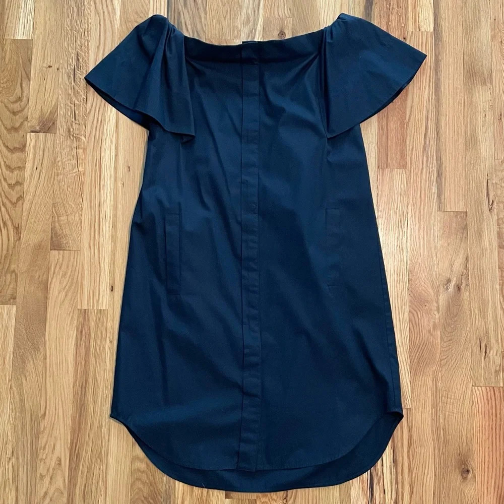 Vince Navy Blue Cotton Off Shoulder Mini Dress w/ Pockets Size 00 - Picture 3 of 6